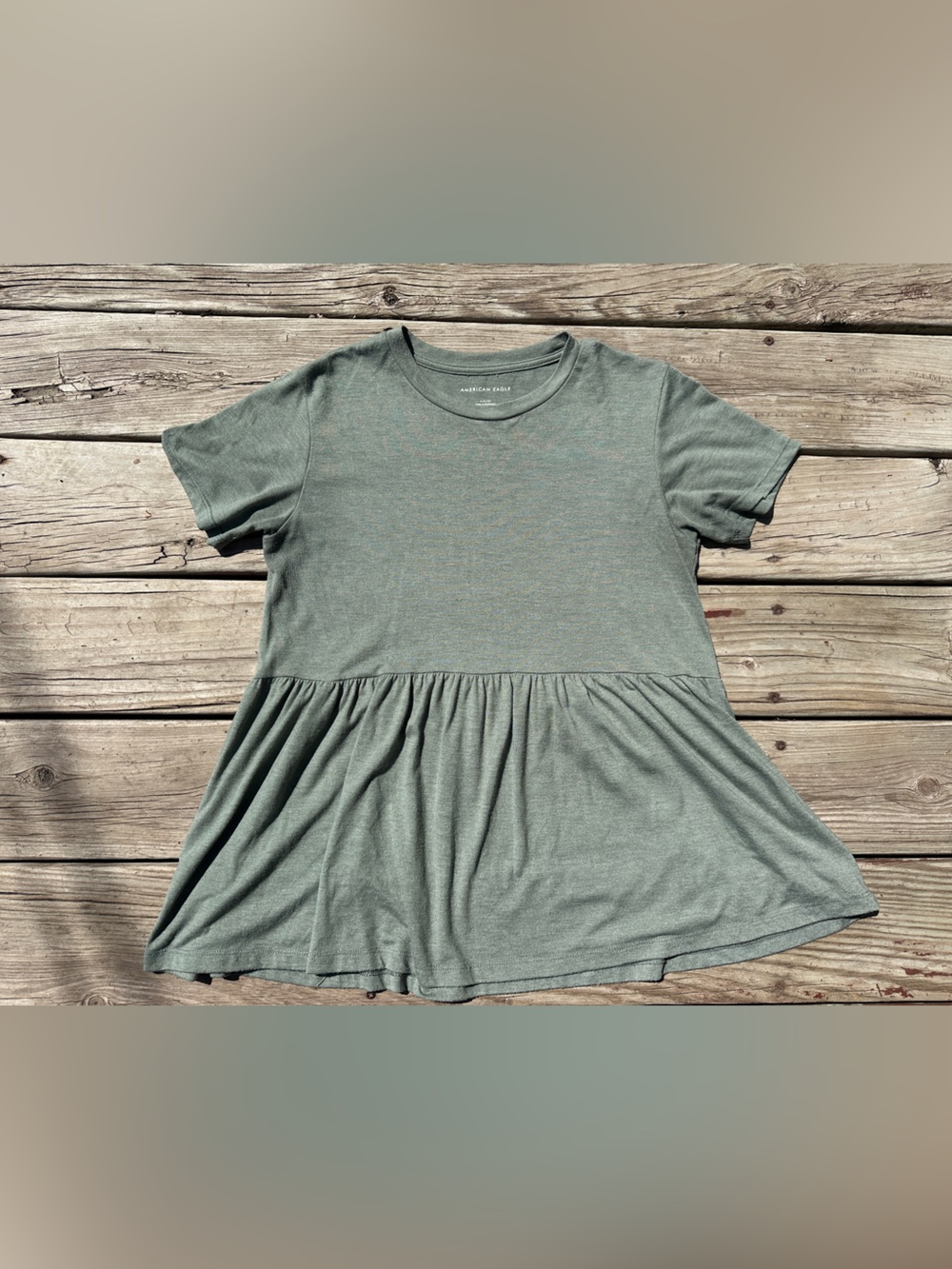 American Eagle Olive Drab Peplum Swing Top, Size S